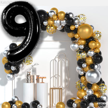 KatchOn, Giant Black Number 9 Balloon - 40 Inch | Foil 9 Birthday Balloon for 9th Birthday Decorations | 9th Anniversary Decoration | Black Party Decoration