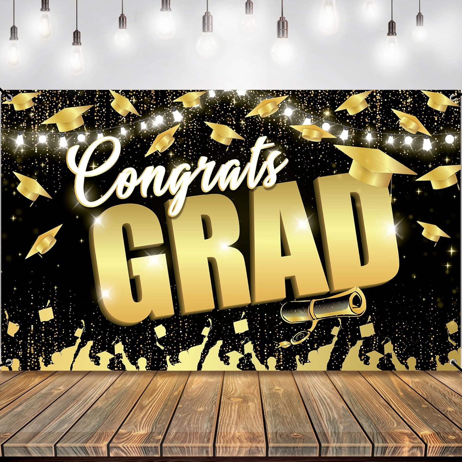 KatchOn, Congrats Grad Backdrop - XtraLarge, 72x44 Inch | Black and Go