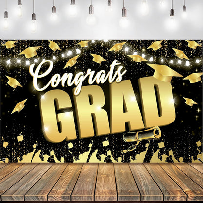 KatchOn, Congrats Grad Backdrop - XtraLarge, 72x44 Inch | Black and Gold Graduation Backdrop 2026 for 2026 Graduation Decorations | Congrats Grad Banner, 2026 Graduation Party Decorations