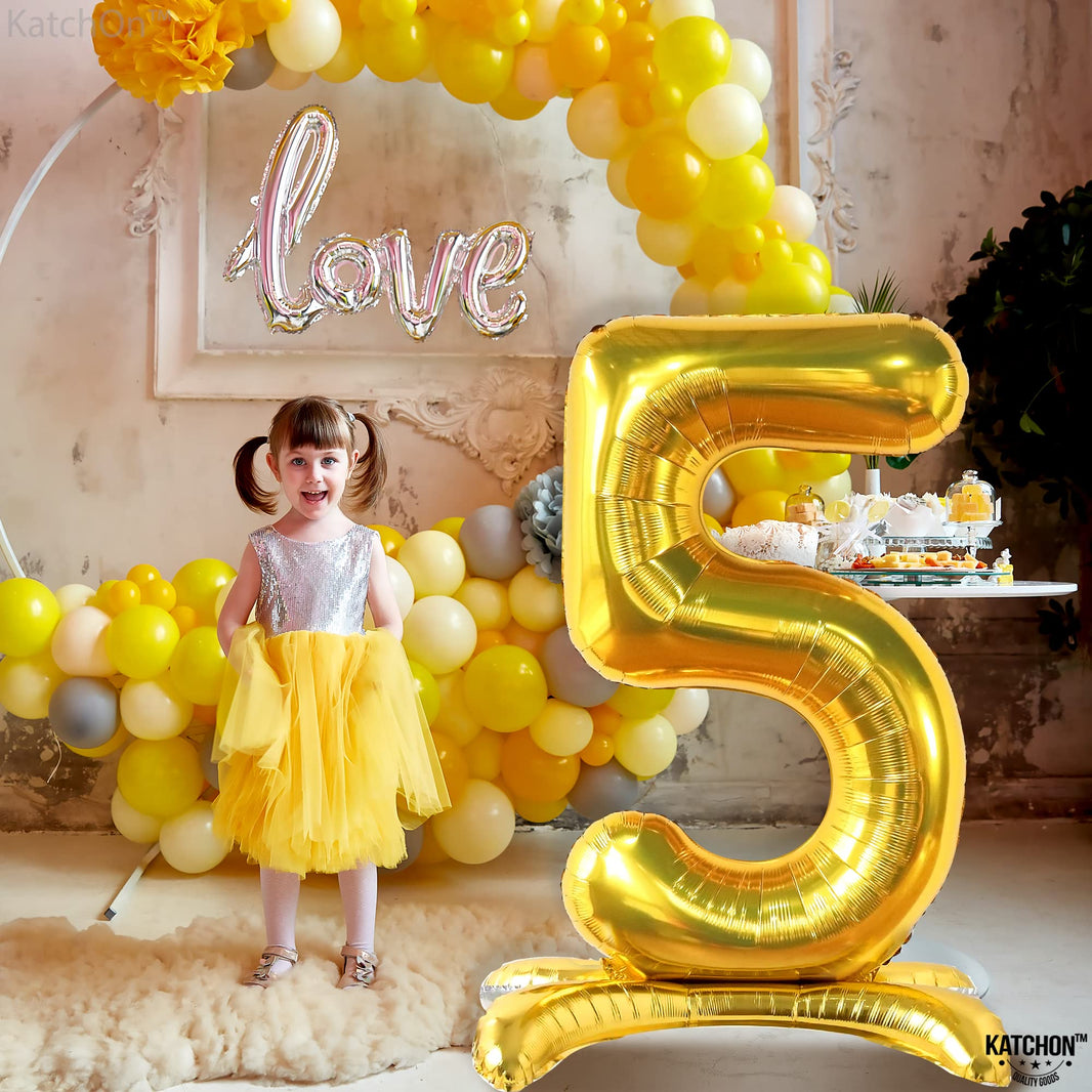 KatchOn, Self Standing 5 Balloon Number Gold - Giant, 40 Inch |  Five Balloon Number, 5th Anniversary Decorations | 5th Birthday decorations for Boys | 5 Year Anniversary Decorations