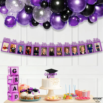 KatchOn, Felt K-12 Purple Graduation Photo Banner 5x7 - Large, 10 Feet | Congrats Grad Banner, Purple Graduation Decorations Class of 2026 | Grad Picture Display, Graduation Decorations 2026