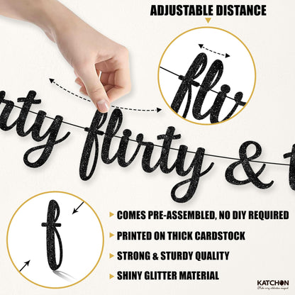 KatchOn, Glitter Thirty Flirty & Thriving Banner - 10 Feet | 30th Birthday Decorations for Her, Him | 30th Birthday Party Decorations for Women | Talk Thirty to Me banner, Black 30th Birthday Banner