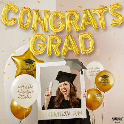 Graduation Decorations 2026 | Gold Congrats Grad Balloons - 16 Inch | Congrats Grad Banner For Graduation Decorations 2026 | Congratulations Banner | Gold Graduation Balloons