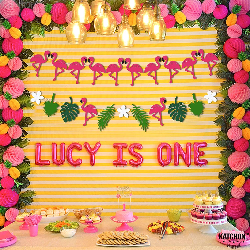KatchOn, Felt Flamingo Garland for Flamingo Decorations - Large 10 Feet, 2 String, No DIY | Flamingo Banner for Flamingo Party Decorations | Flamingo Birthday Decorations, Tropical Party Decorations