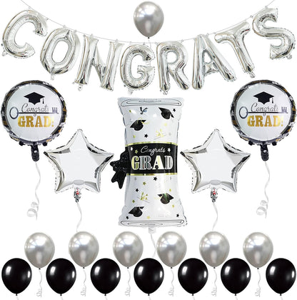 KatchOn, Silver Congrats Balloons Set - Big 28 Inch, Pack of 27 | Black and Silver Graduation Decorations 2026 | Congratulations Balloons, Graduation Decorations Class of 2026