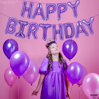 KatchOn, Purple Happy Birthday Balloons - Big, 16 Inch | Purple Happy Birthday Banner, Happy Birthday Balloon Purple | Purple Birthday Banner, Happy Birthday Sign Purple for Purple Birthday Decor