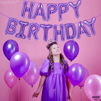 KatchOn, Purple Happy Birthday Balloons - 16 Inch, Helium Supported | Foil Happy Birthday Balloons for Purple Birthday Decorations | Happy Bday Balloon Banner | Unicorn Birthday Decorations