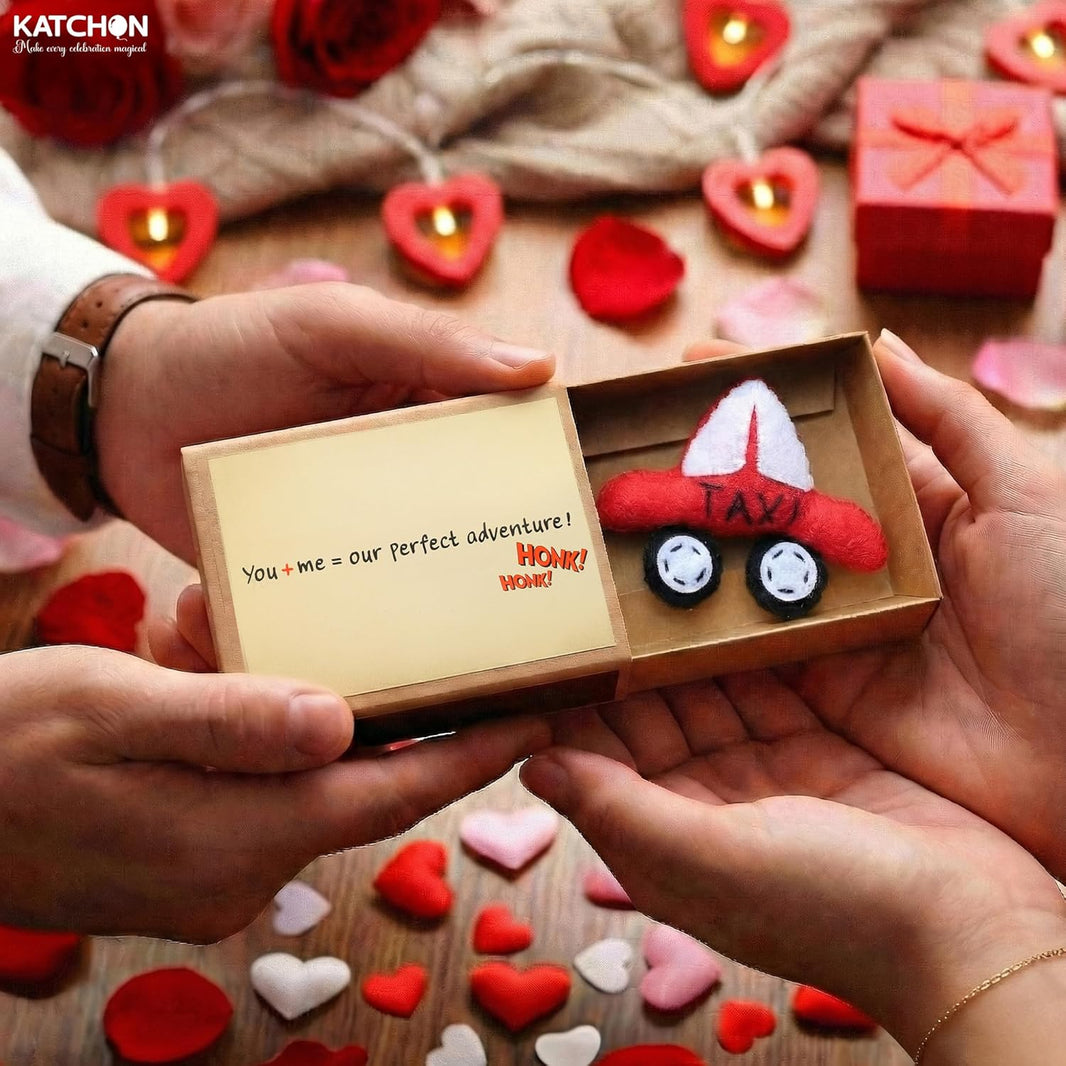 KatchOn Handmade Mini Matchbox Gift With Cute Taxi Charm | Valentines Gifts for Him, Her Birthday Gifts for Boyfriend | Anniversary, Romantic Gift for Couples, Girlfriend, Wife | Unique Taxi Charm for Men