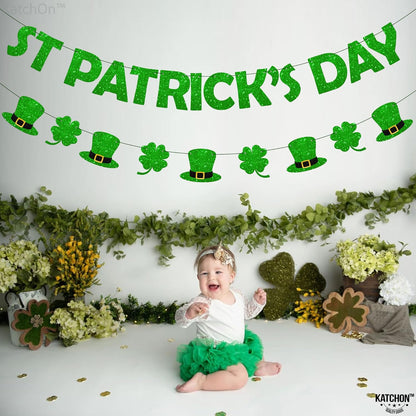 KatchOn, Pre-Strung Glitter St Patrick's Day Banner - 10 Feet, 2 Strings | St Paddy's Day Decorations | Shamrock Garland, Shamrock Decorations