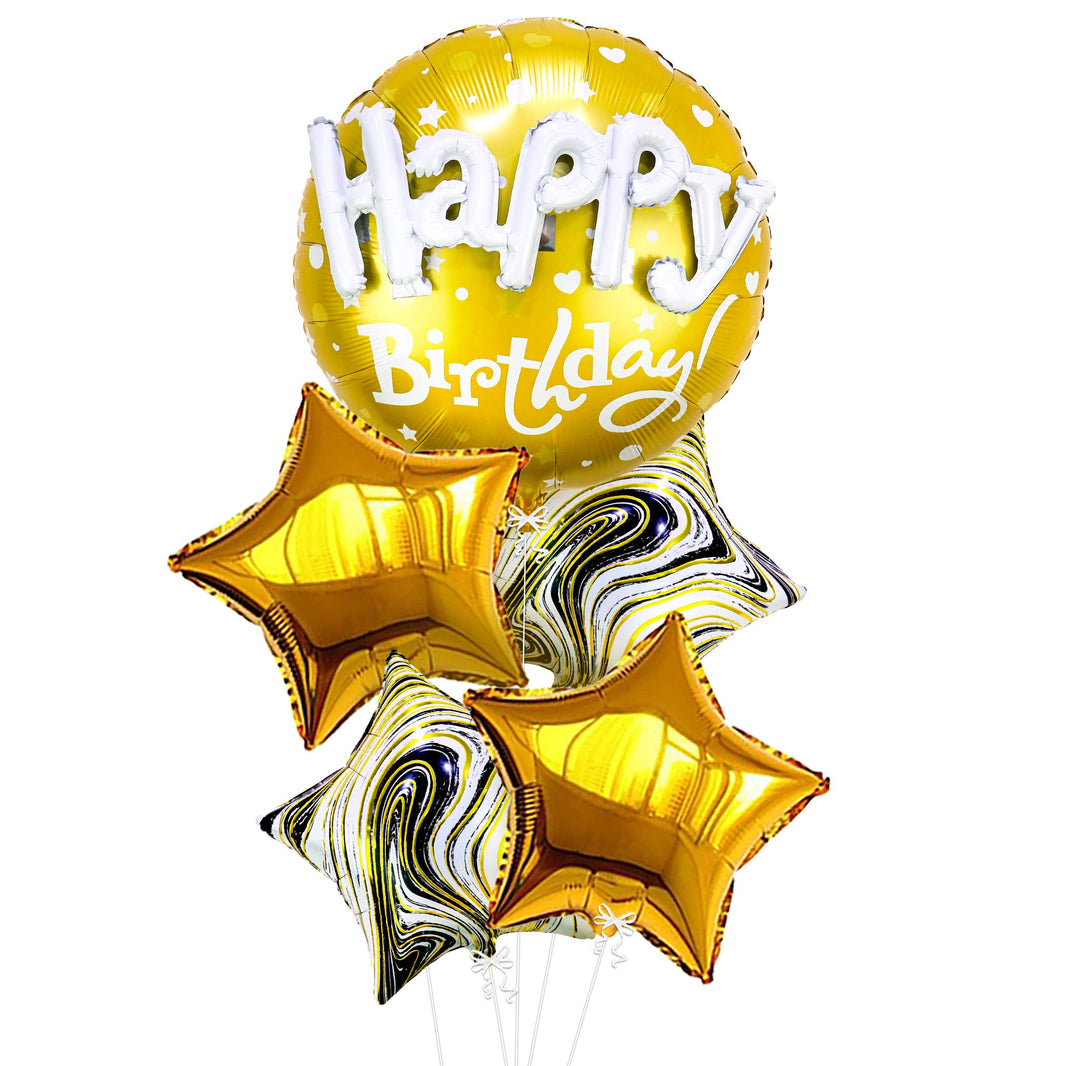 KatchOn, Gold Happy Birthday Balloon Set - 23 Inch, Big, Pack of 5 | Happy Birthday Mylar Balloons, Golden Birthday Balloons | Gold Party Decorations, Golden happy Birthday Decorations