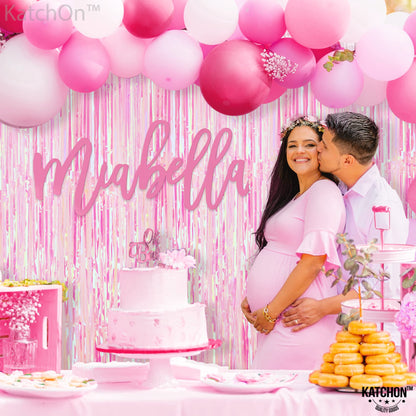 KatchOn, XtraLarge Iridescent Pink Backdrop Curtain - 3.2x8 Feet | Pink Streamers for Birthday, Gender Reveal, Bachelorette, Wedding, Bridal Shower Decorations | Pink Iridescent Party Decorations