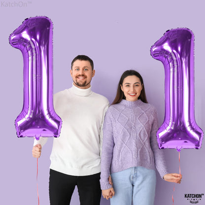 KatchOn, Giant Purple 11 Balloon Number - 40 Inch | Foil 11 Balloon Purple for 11th Birthday Decorations for Girls | Purple 11 Birthday Balloon | Purple 11 Balloons Number Birthday Decorations