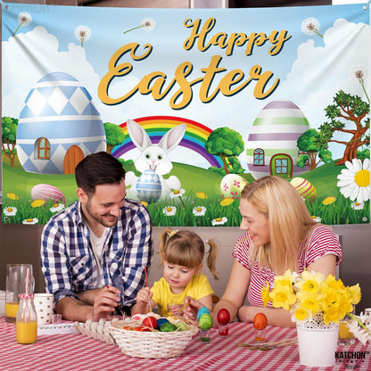 KatchOn, XtraLarge Happy Easter Banner Decorations - 72x44 Inch | Easter Bunny Banner for Easter Decorations Preschool | Easter Backdrop, Easter Party Decorations | Easter Backdrops For Photography