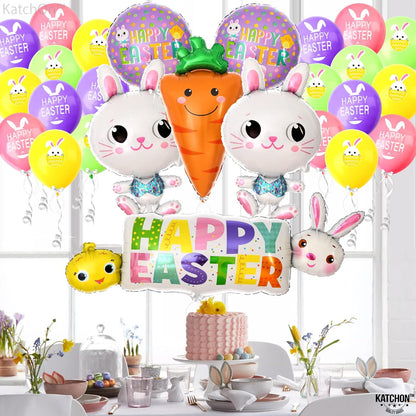 KatchOn, Happy Easter Balloons Decoration - 32 Inch, Pack of 28 | Easter Carrot Balloon | Easter Bunny Balloons for Easter Party Decorations | Easter Balloon Arch Kit, Easter Decorations for The Home