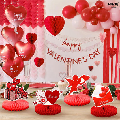 KatchOn, Valentines Day Centerpiece for Table - Pack of 9 | Valentines Day Decorations, Valentines Table Decorations | Valentine Table Decor | Red 3D Heart Honeycomb Centerpieces for Valentines Decor