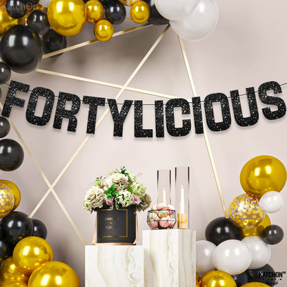 KatchOn, Prestrung, Glitter Black Fortylicious Banner - 10 Feet | Black Fortylicious Banner For Happy Birthday Decorations | 40th Birthday Decorations For Men