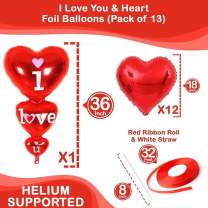 KatchOn, Giant I Love You Balloons Set 36 Inch - Red Rose Petals, Pack of 1000 | Script Love Balloon, Red Heart Balloons for Valentines Day Decor | Valentines Day Balloons for Valentines Decorations