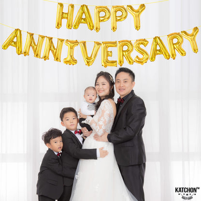 KatchOn, Gold Happy Anniversary Balloons Letters - Big, 16 Inch | Gold Happy Anniversary Decorations | Wedding anniversary Party Decorations | Wedding Love Party Celebrations
