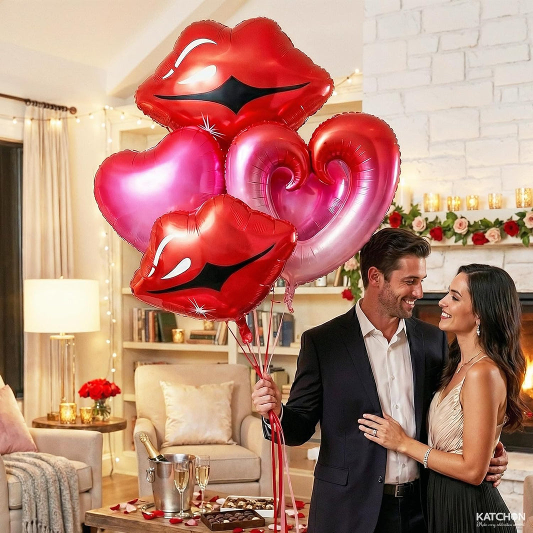 KatchOn, Huge Red Lip and Heart Balloons Decorations - 36 Inch, Pack of 5 | Pink and Red Heart Shaped Balloons | Cute Heart, Lips Balloons | Pride Decorations, Pride Month Decorations