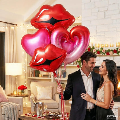 KatchOn, Huge Red Lip and Heart Balloons Decorations - 36 Inch, Pack of 5 | Pink and Red Heart Shaped Balloons | Cute Heart, Lips Balloons | Pride Decorations, Pride Month Decorations