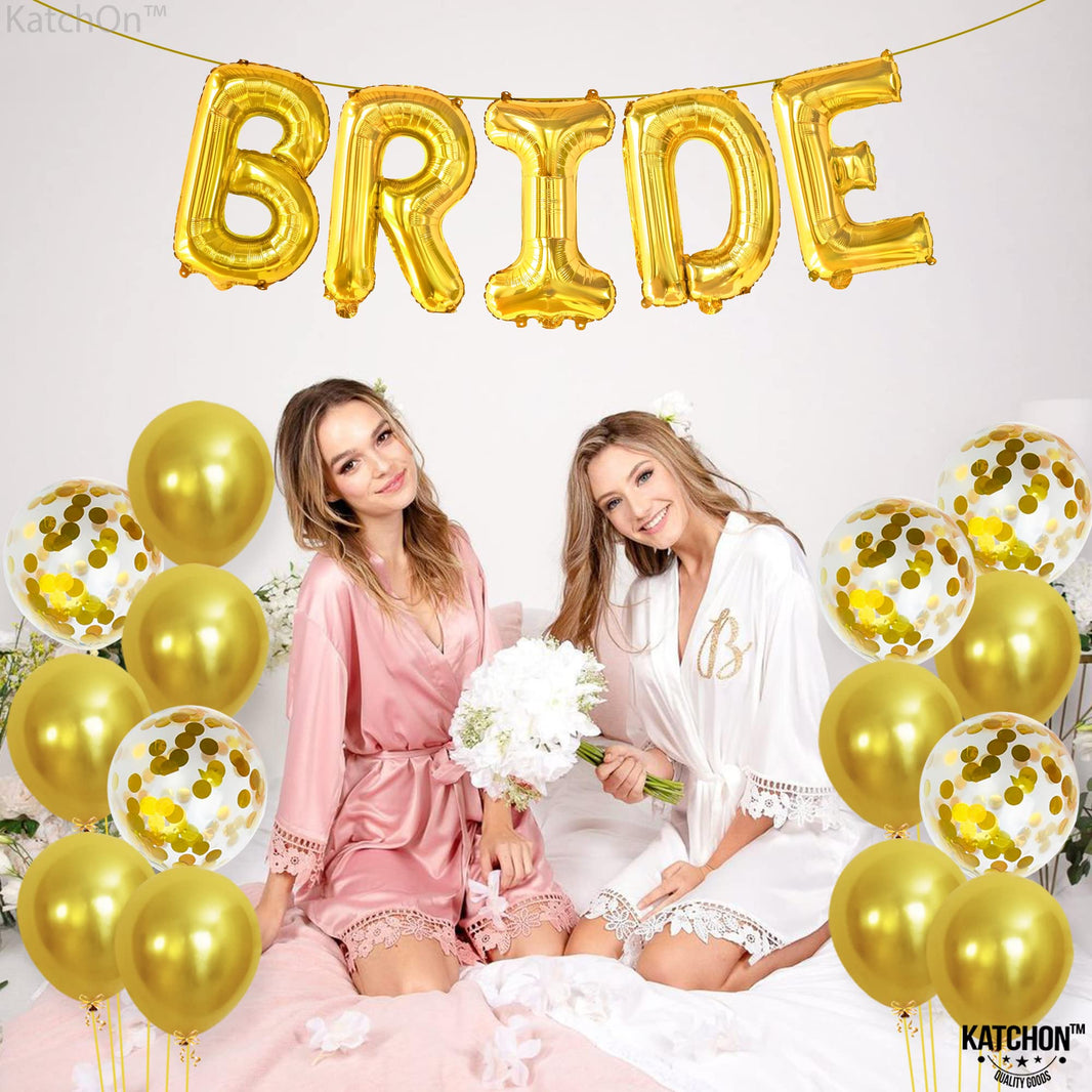 KatchOn, Bride Balloons Gold Set - 16 Inch, Pack of 19 | Bride Balloons for Bachelorette Party Decorations | Gold Bride Balloon, Latex Balloons | Bridal Shower Decorations | Bachelorette Balloons