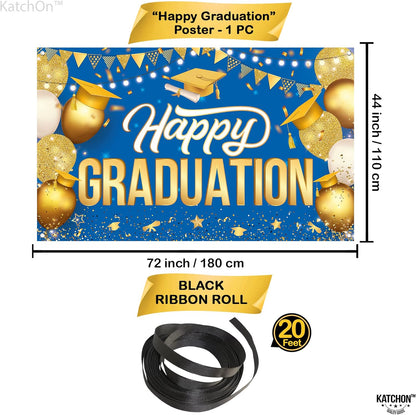Katchon, Happy Graduation Banner Gold and Blue - Xtralarge, 72x44 Inch | Graduation Backdrop 2026, Graduation Decorations Class of 2026 | Congratulations Banner for 2026 Graduation Party Decorations