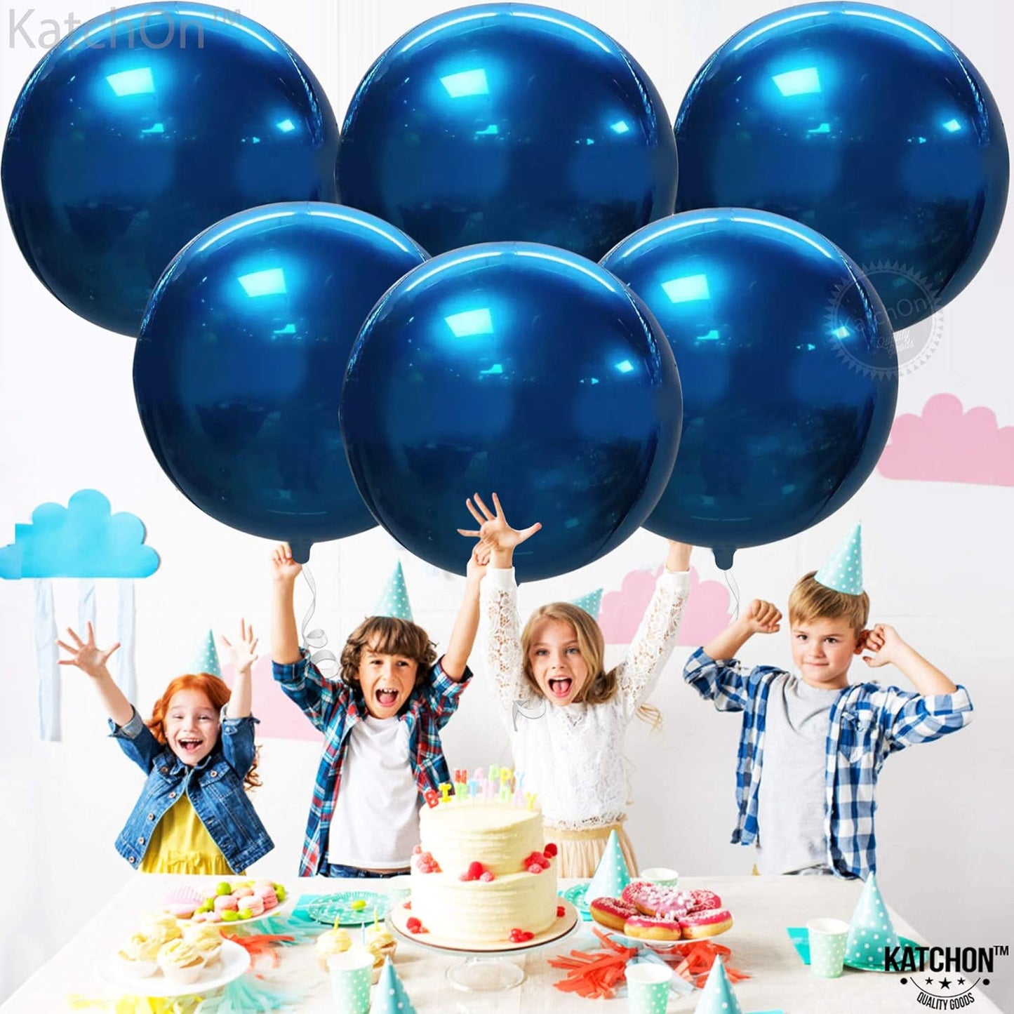 KatchOn, Navy Blue Mylar Balloons - Big 22 Inch, Pack of 6 | Royal Blue Metallic Balloons for Blueberry Party Decorations | Navy Blue Foil Balloons, Blueberry Balloons for Blueberry Decorations Party