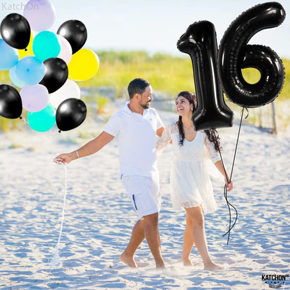 KatchOn, Giant Black 16 Balloon Numbers - 40 Inch | 16 Birthday Balloons for Sweet 16 Birthday Decoration | 16th Birthday Decorations for Boys | Sixteen Balloon, 16th Anniversary Decorations