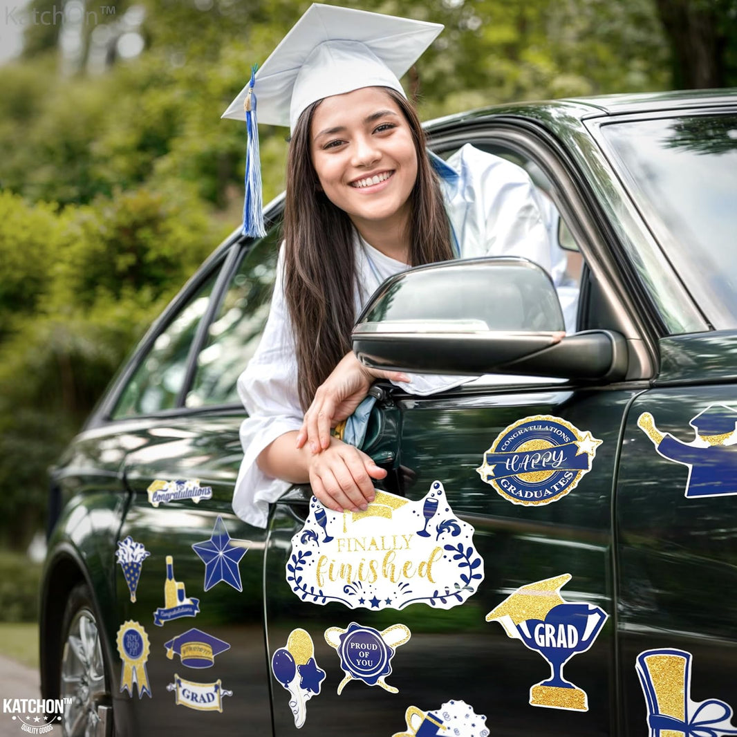 KatchOn, Blue and Gold Graduation Car Magnets with Balloons - Pack of 45 | Car Graduation Decorations Class of 2026 | Car Magnet Decorations for Parade, Car Decorations for Graduation Decorations 2026