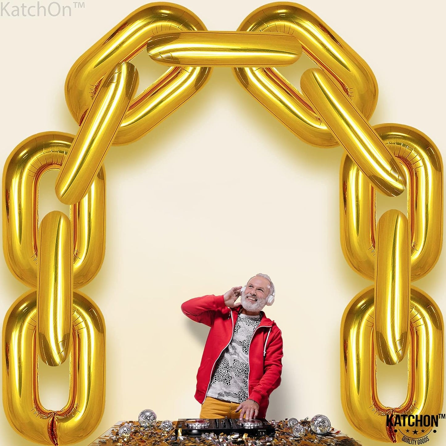 KatchOn, Giant Gold Chain Balloons - 40 Inch, Pack of 12 | Chain Balloons Gold for 90s Party Decorations | Gold Chain link Balloons for Hip Hop Party Decorations | Notorious One Birthday Decorations