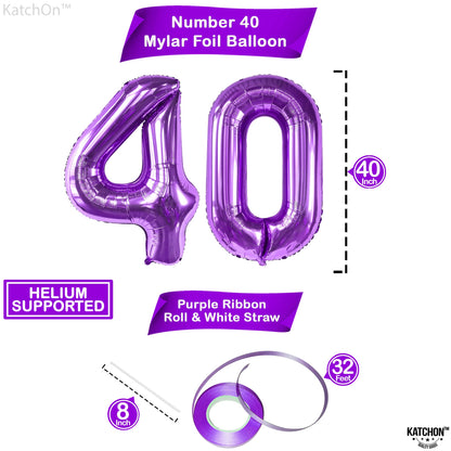KatchOn, Giant 40th Birthday Balloons Purple - 40 Inch | Purple 40 Balloon | Purple 40th Birthday Decorations | 40 Numbers Balloon | 40th Happy Birthday Decorations, Happy Anniversary Decorations