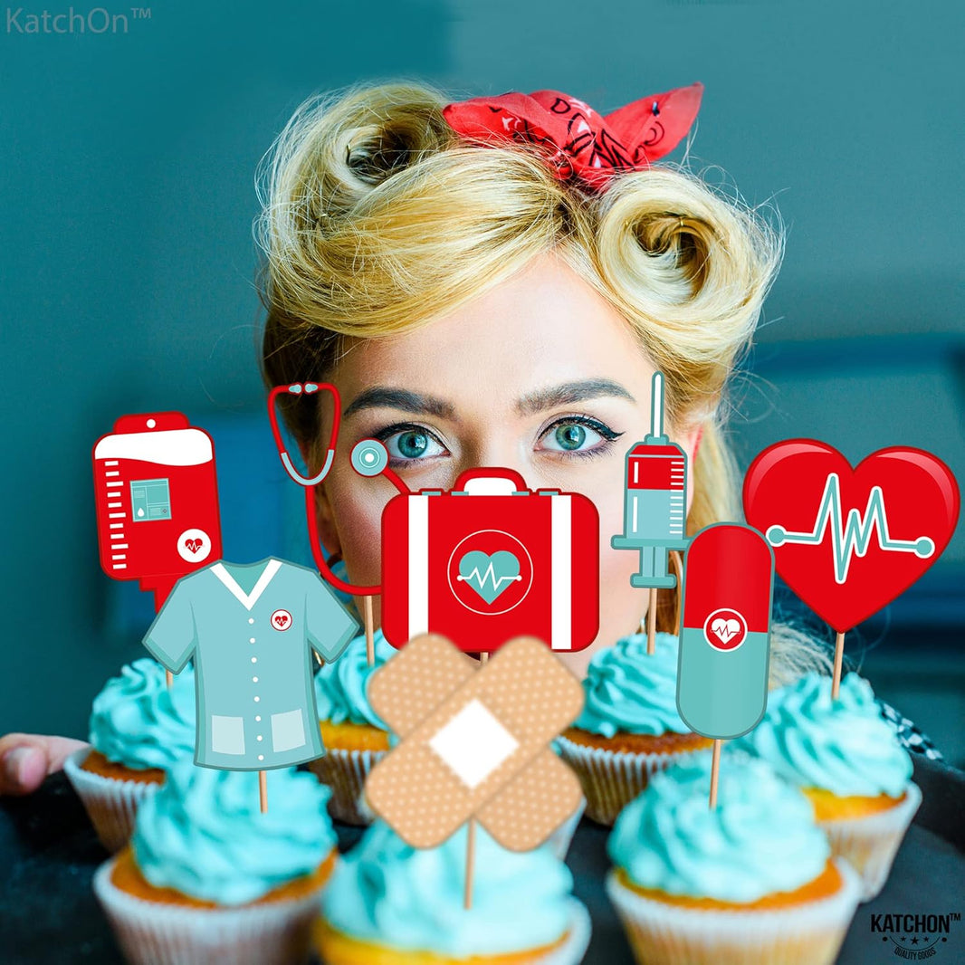 Katchon, Nurse Cupcake Toppers 2026 - Pack of 30 | Nurse Party Decorations | Medical Cake Decorations | Nurse Themed Party Decorations | 2026 Graduation Decorations