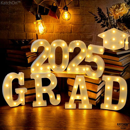 KatchOn, White Light Up 2025 Grad Sign - 8.5 Inch | 2025 Light Up Sign | Graduation Marquee 2025 for Graduation Decorations Class of 2025 | 2025 Grad Led Letters for Graduation Decorations 2025