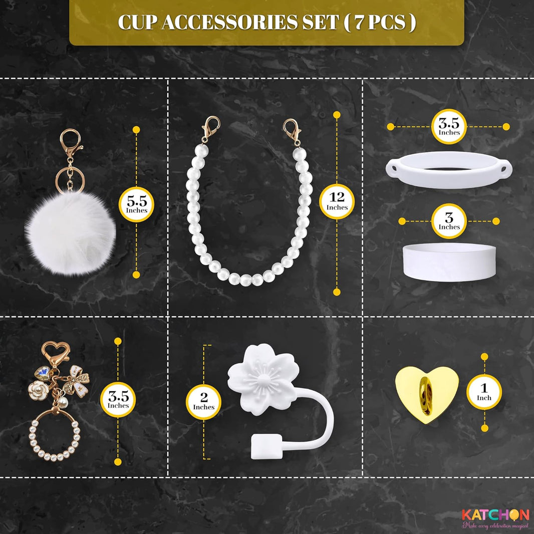 KatchOn, Tumbler Accessories Set – Pack of 7 | Cute Cup Charms, Water Bottle Accessories for Women and Girls | Teachers Gift, Valentines Day Gifts for Her, Galentines Gifts | Birthday Gift for Women