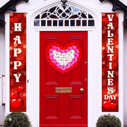 KatchOn, Red Heart Happy Valentines Day Banner - 72x12 Inch | Happy Valentines Banner Porch Sign | Red Valentines Day Door Banner | Happy Valentines Day Decorations for the Home