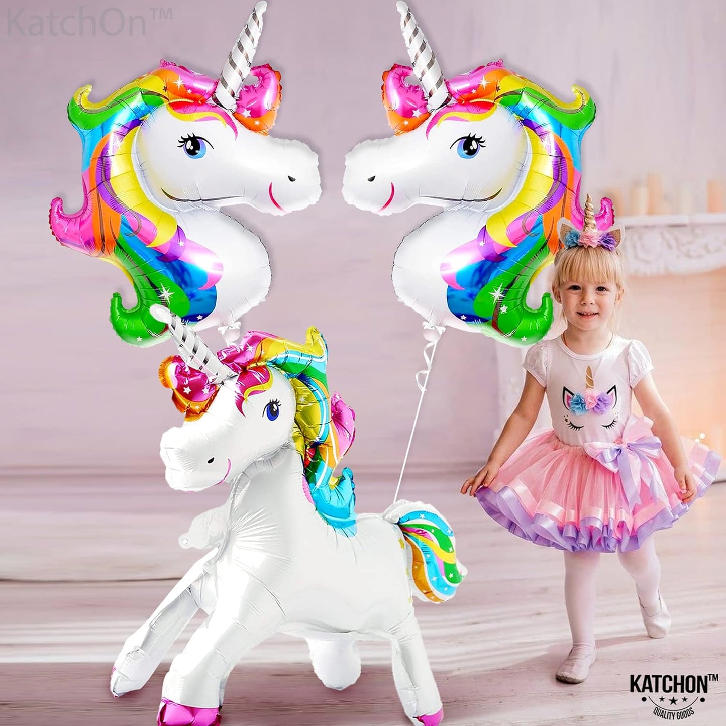 KatchOn, Rainbow Unicorn Balloons Set - 43 Inch, Pack of 3 | Unicorn Balloons For Girls Birthday | Rainbow Balloon, Rainbow Birthday Decorations | Unicorn Birthday Balloons, Unicorn Mylar Balloons