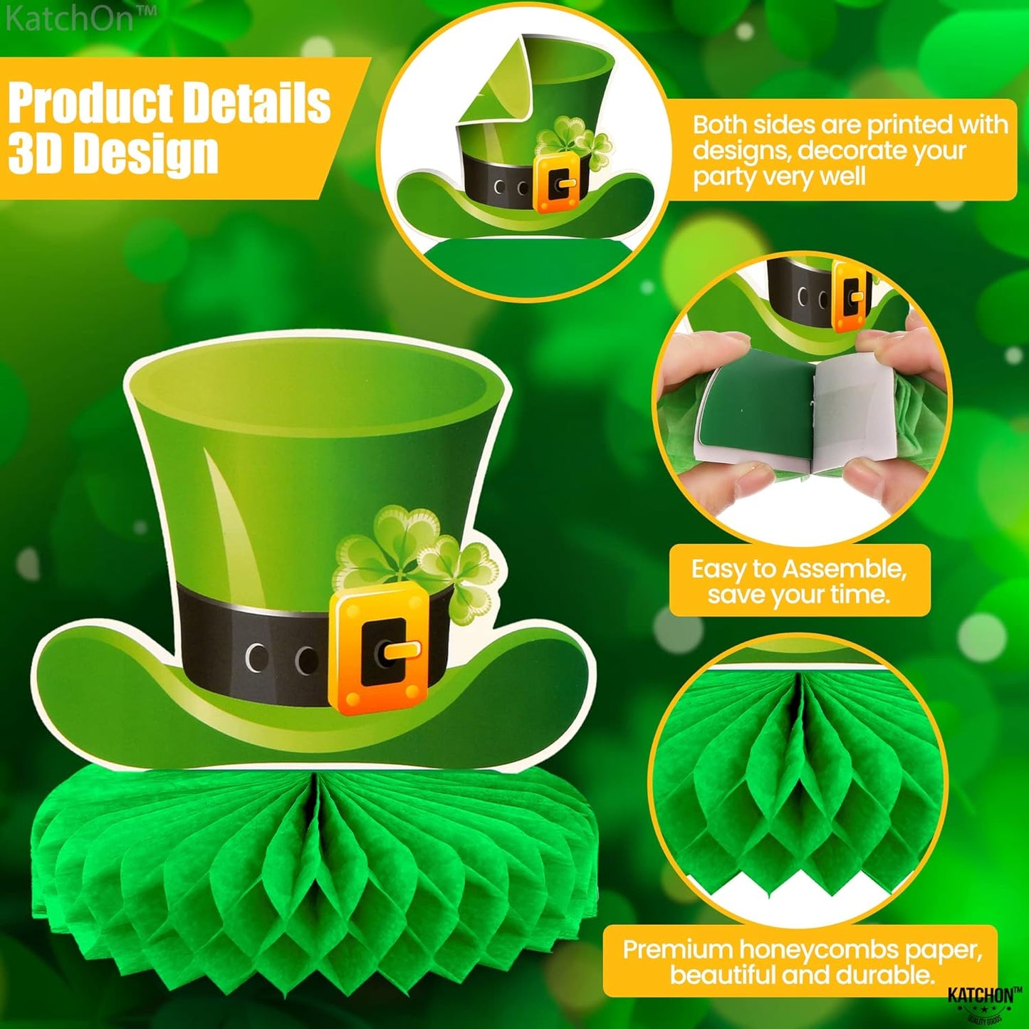 KatchOn, 9 Pieces St Patricks Day Honeycomb Centerpieces - St Patricks Day Decorations | Pot of Gold Centerpiece for St Patricks Day Centerpiece Table Decorations | St Patricks Day Table Decorations