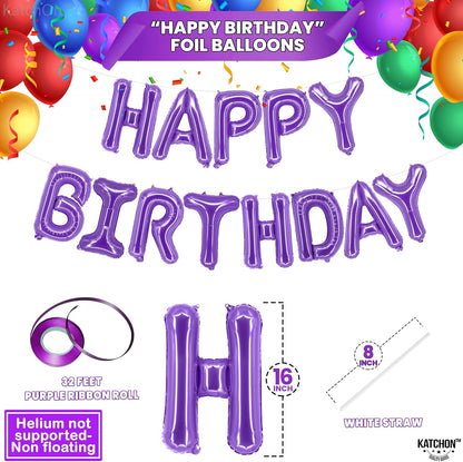 KatchOn, Purple Happy Birthday Balloons - Big, 16 Inch | Purple Happy Birthday Banner, Happy Birthday Balloon Purple | Purple Birthday Banner, Happy Birthday Sign Purple for Purple Birthday Decor