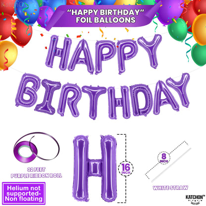 KatchOn, Purple Happy Birthday Balloons - 16 Inch, Helium Supported | Foil Happy Birthday Balloons for Purple Birthday Decorations | Happy Bday Balloon Banner | Unicorn Birthday Decorations