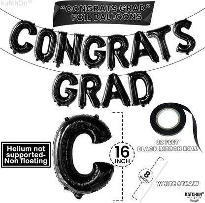 Graduation Decorations 2026 | Black Congrats Grad Balloons - 16 Inch | Black Congrats Grad Banner | Graduation Balloon Banner For Congrats Grad Decorations, Congratulations Decorations, KatchOn