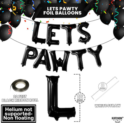KatchOn, Black Lets Pawty Balloons - 16 Inch | Dog Birthday Party Supplies, Lets Pawty Banner for Dog Birthday Decorations | Lets Pawty Birthday Decorations, Puppy Party Balloon, Dog Party Decorations