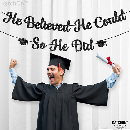 KatchOn, He Believed He Could So He Did Banner - 10 Feet, No DIY | You Did It Banner for Graduation Decorations 2026 Congratulations Decorations for Men | Graduation Party Decorations 2026