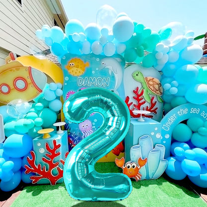 KatchOn Aqua Blue Number 2 Balloon - 40 Inch | Teal 2 Balloon Number, 2nd Birthday Decorations