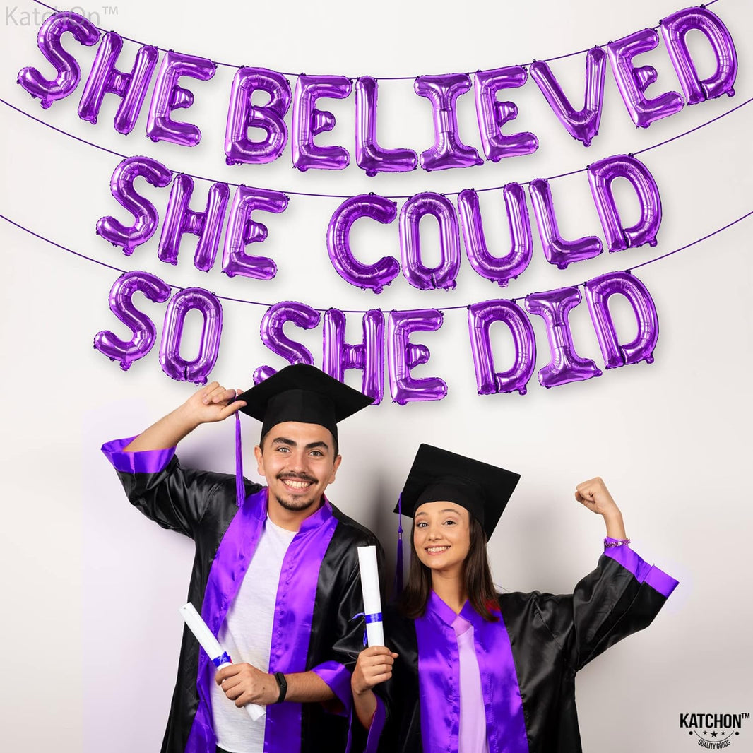 KatchOn, Purple She Believed She Could So She Did Balloons - 16 Inch | Graduation Balloons, Congratulations Decorations | 2024 Graduation Party Decorations, Purple Graduation Decorations Class of 2024