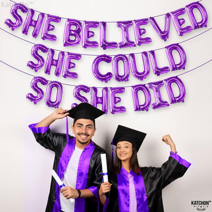 KatchOn, Purple She Believed She Could So She Did Balloons - 16 Inch | Graduation Balloons, Congratulations Decorations | 2024 Graduation Party Decorations, Purple Graduation Decorations Class of 2024