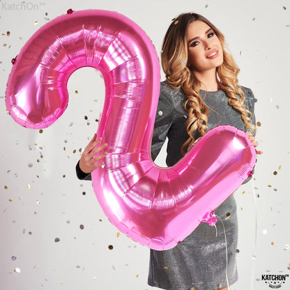 KatchOn, Pink Number 2 Balloon - 40 Inch | Hot Pink 2 Balloon Number, Two Cool Birthday Party Decorations Girl | 2nd Birthday Decorations for girl | 2nd Happy Anniversary Decoration