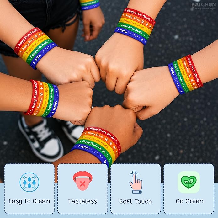 KatchOn, Happy Pride Month Bracelets - Pack of 40 | Pride Bracelets Bulk for Rainbow Party Favors Pride Decorations Gay Décor