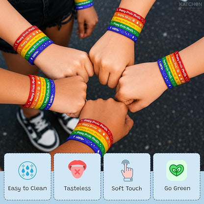 KatchOn, Happy Pride Month Bracelets - Pack of 40 | Pride Bracelets Bulk for Rainbow Party Favors Pride Decorations Gay Décor