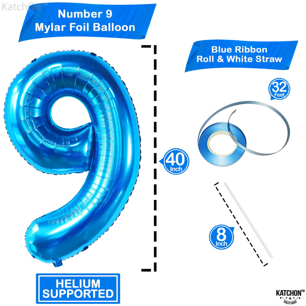 KatchOn, Giant Blue Number 9 Balloon - 40 Inch | Foil 9 Birthday Balloon for 9th Birthday Decorations | 9th Anniversary Decoration | Blue Party Decoration