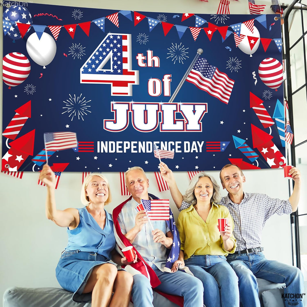 KatchOn, XtraLarge 4th of July Backdrop- 72x44 Inch | 4th of July Wall Banner for 4th of July Decorations | Independence Day Wall Decorations | Fourth of July Party Decorations, Patriotic Decorations